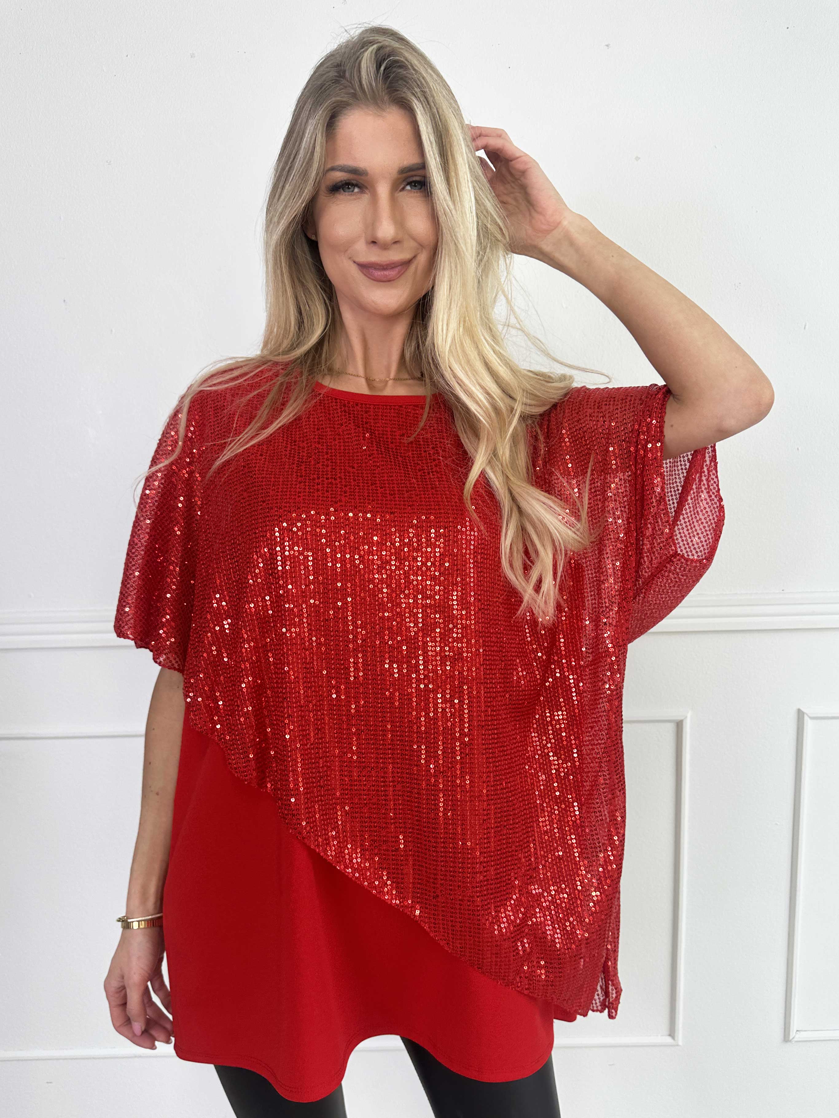 Aude - Oversized tunika med asymmetrisk pailletlag